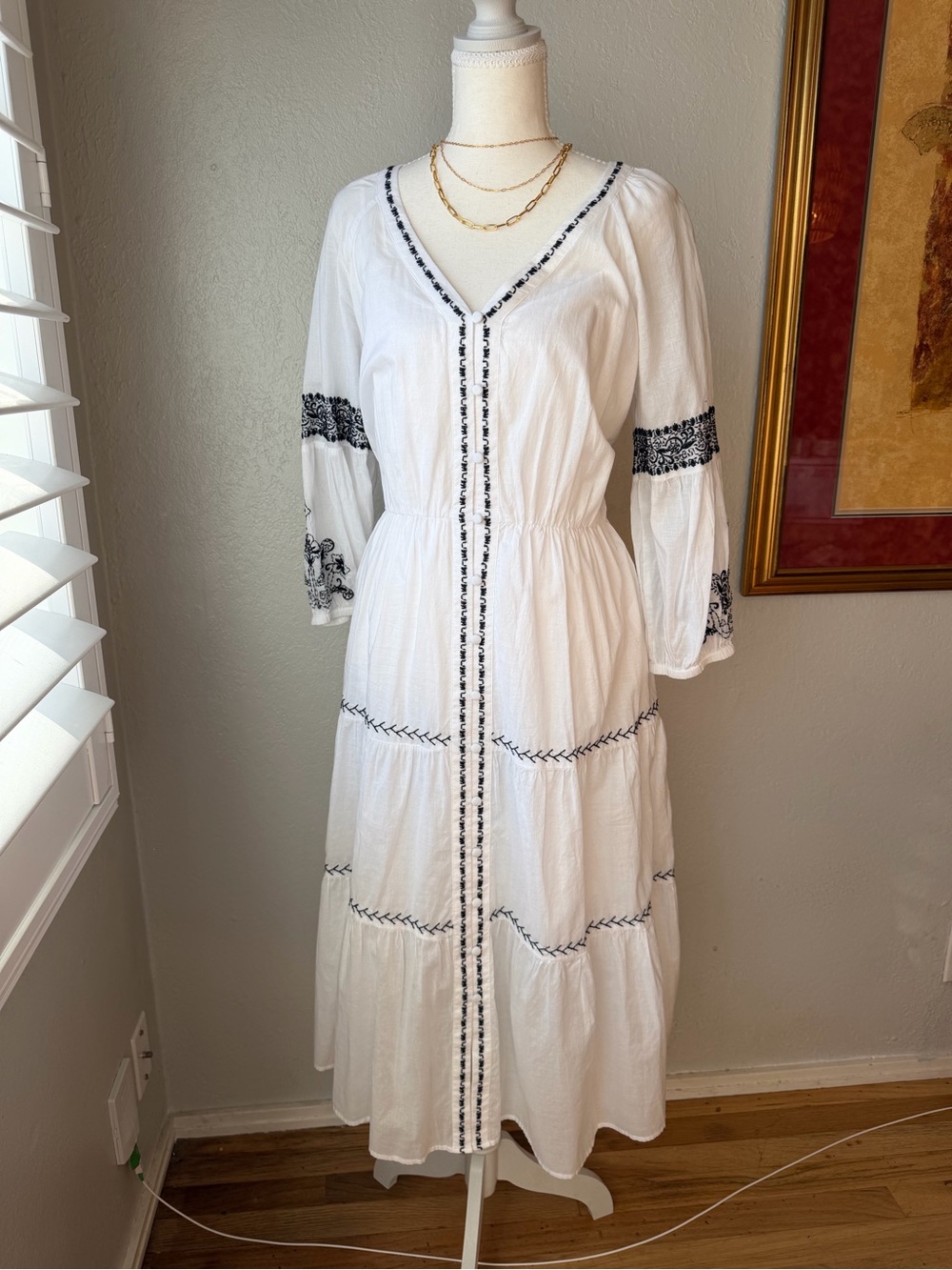 MWT Jade by Johnny Was White Embroidered V-Neck Midi Dress